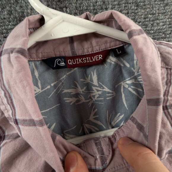 Quiksilver Button Up Shirt Long Sleeve Men Skate Surf Light Red Large Cotton - Picture 8 of 11